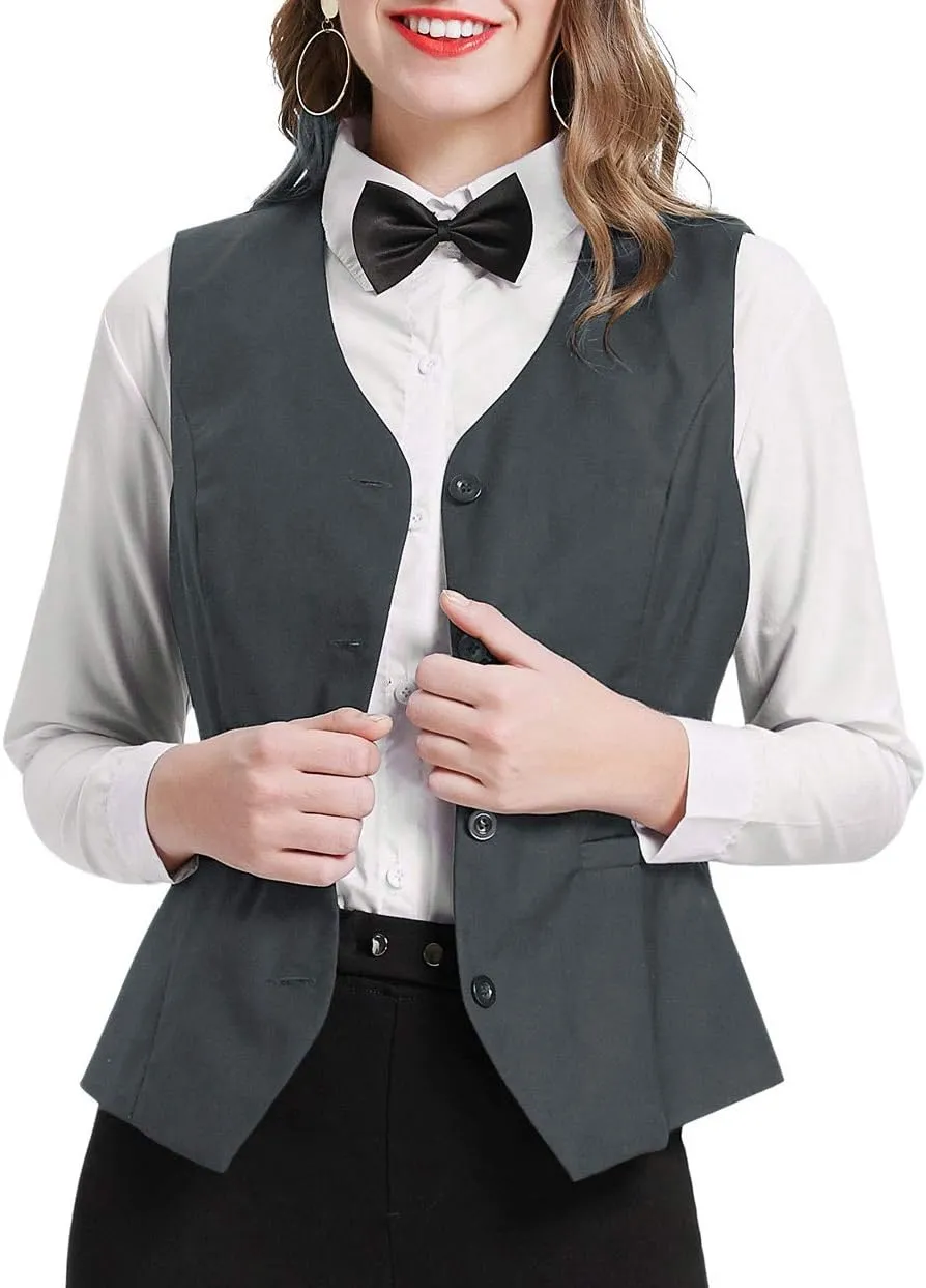 GRACE KARIN Women's V-Neck Slim Fit Office Bottoned Dressy Suit Vest Waistcoats