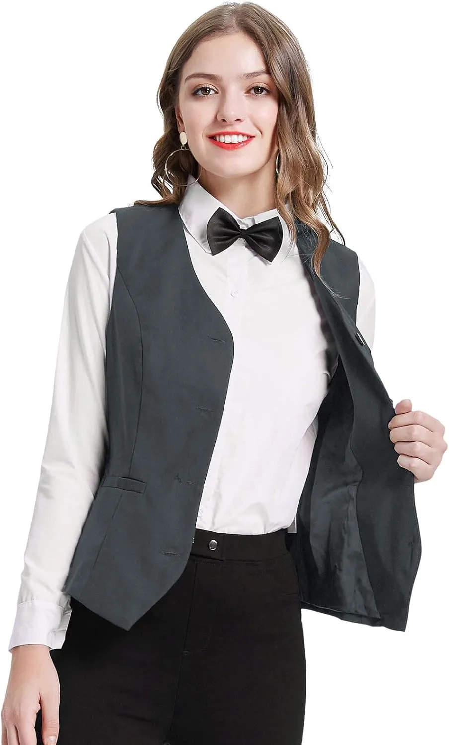 GRACE KARIN Women's V-Neck Slim Fit Office Bottoned Dressy Suit Vest Waistcoats