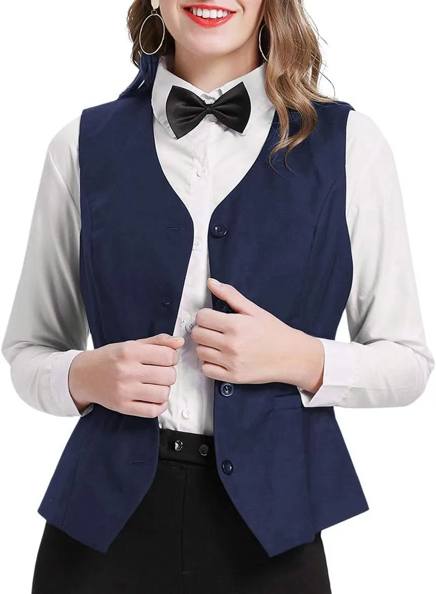 GRACE KARIN Women's V-Neck Slim Fit Office Bottoned Dressy Suit Vest Waistcoats
