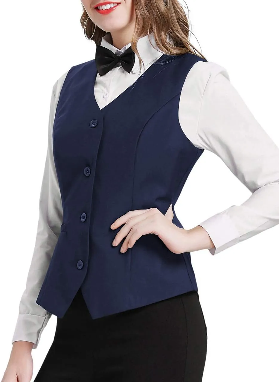 GRACE KARIN Women's V-Neck Slim Fit Office Bottoned Dressy Suit Vest Waistcoats