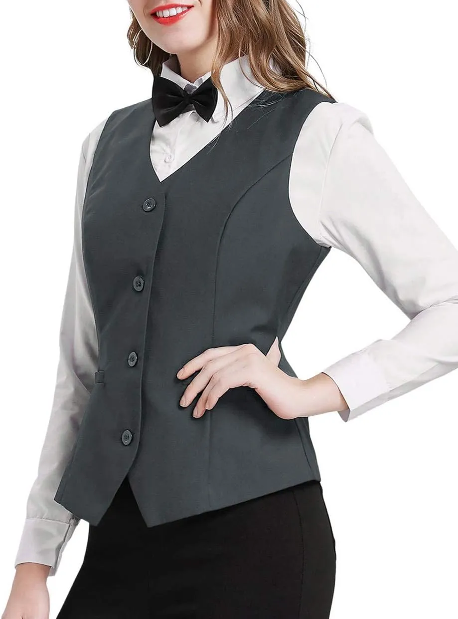 GRACE KARIN Women's V-Neck Slim Fit Office Bottoned Dressy Suit Vest Waistcoats