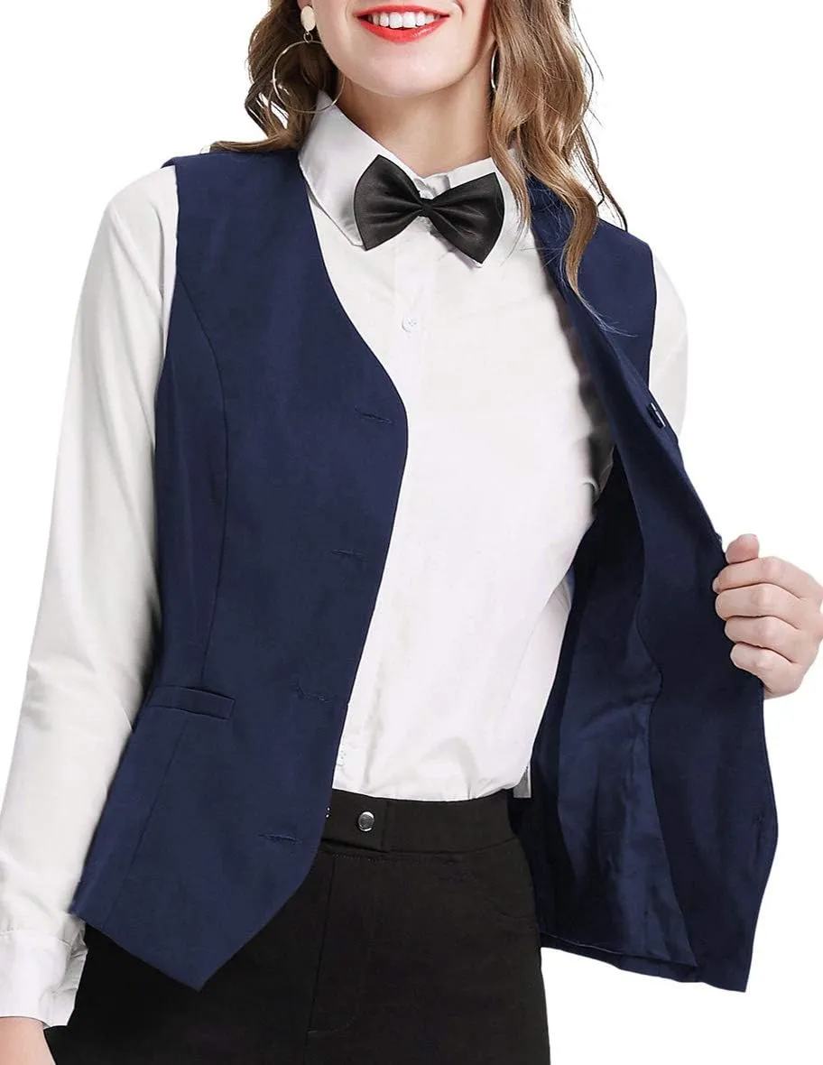 GRACE KARIN Women's V-Neck Slim Fit Office Bottoned Dressy Suit Vest Waistcoats