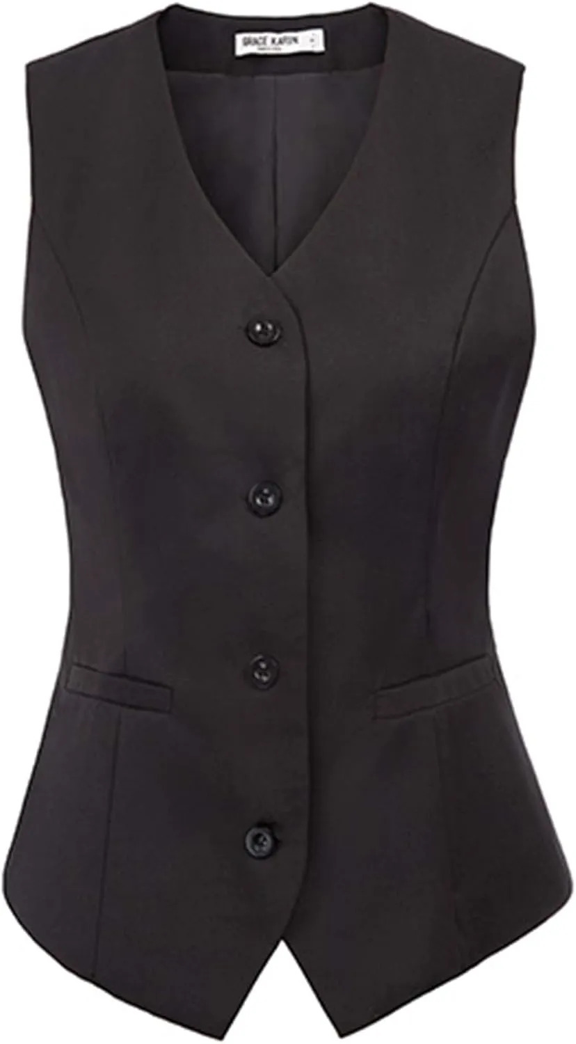 GRACE KARIN Women's V-Neck Slim Fit Office Bottoned Dressy Suit Vest Waistcoats