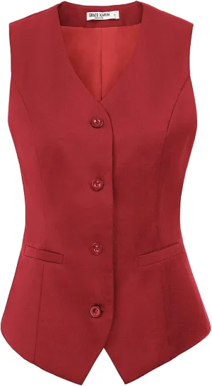 GRACE KARIN Women's V-Neck Slim Fit Office Bottoned Dressy Suit Vest Waistcoats
