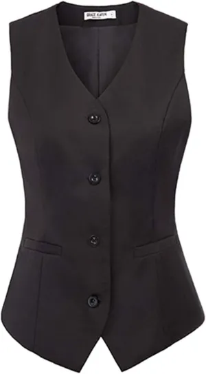 GRACE KARIN Women's V-Neck Slim Fit Office Bottoned Dressy Suit Vest Waistcoats