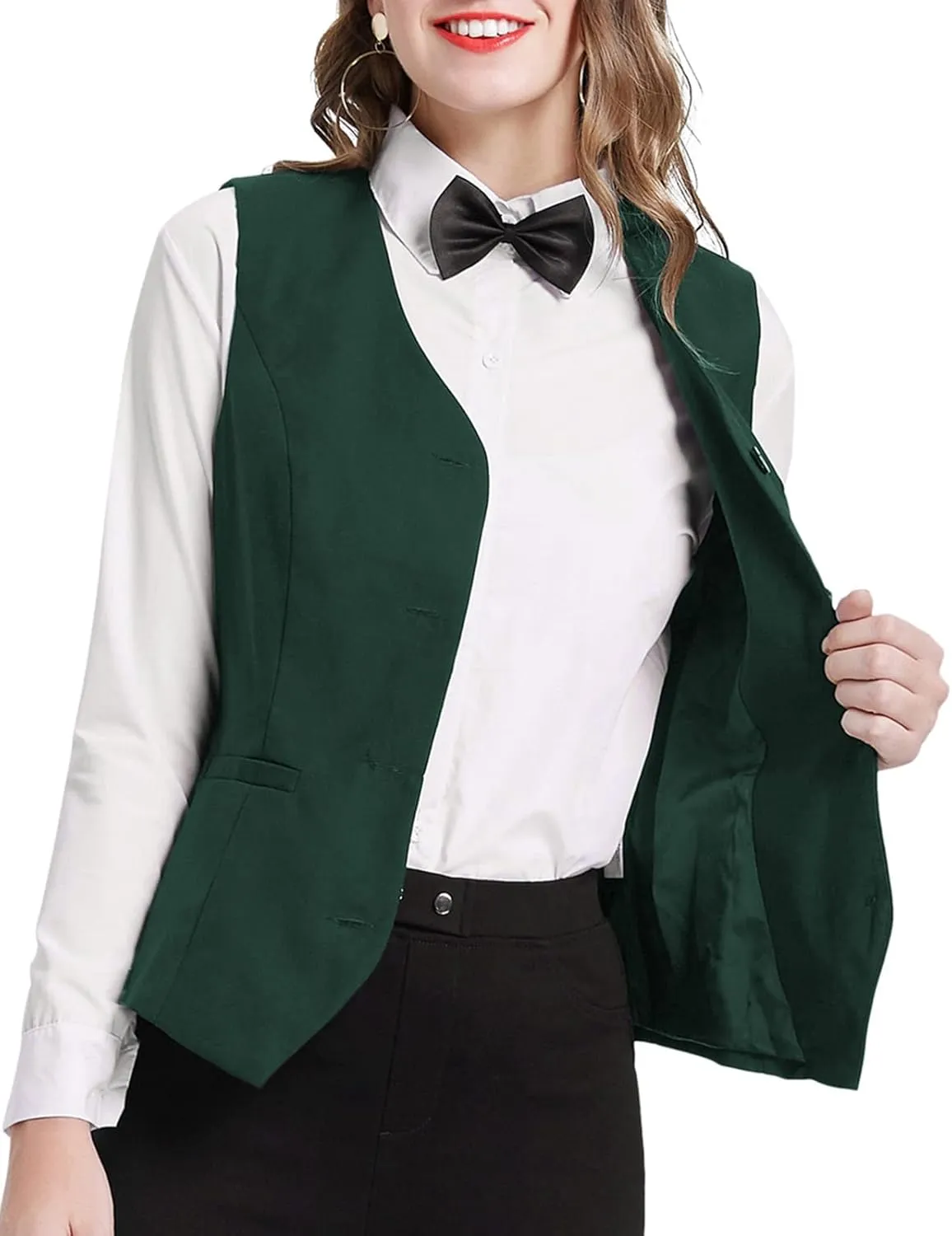 GRACE KARIN Women's V-Neck Slim Fit Office Bottoned Dressy Suit Vest Waistcoats