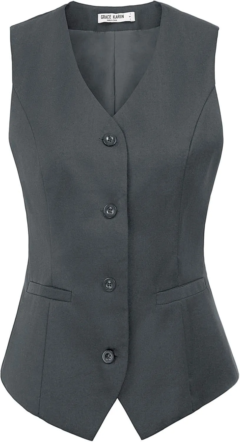 GRACE KARIN Women's V-Neck Slim Fit Office Bottoned Dressy Suit Vest Waistcoats