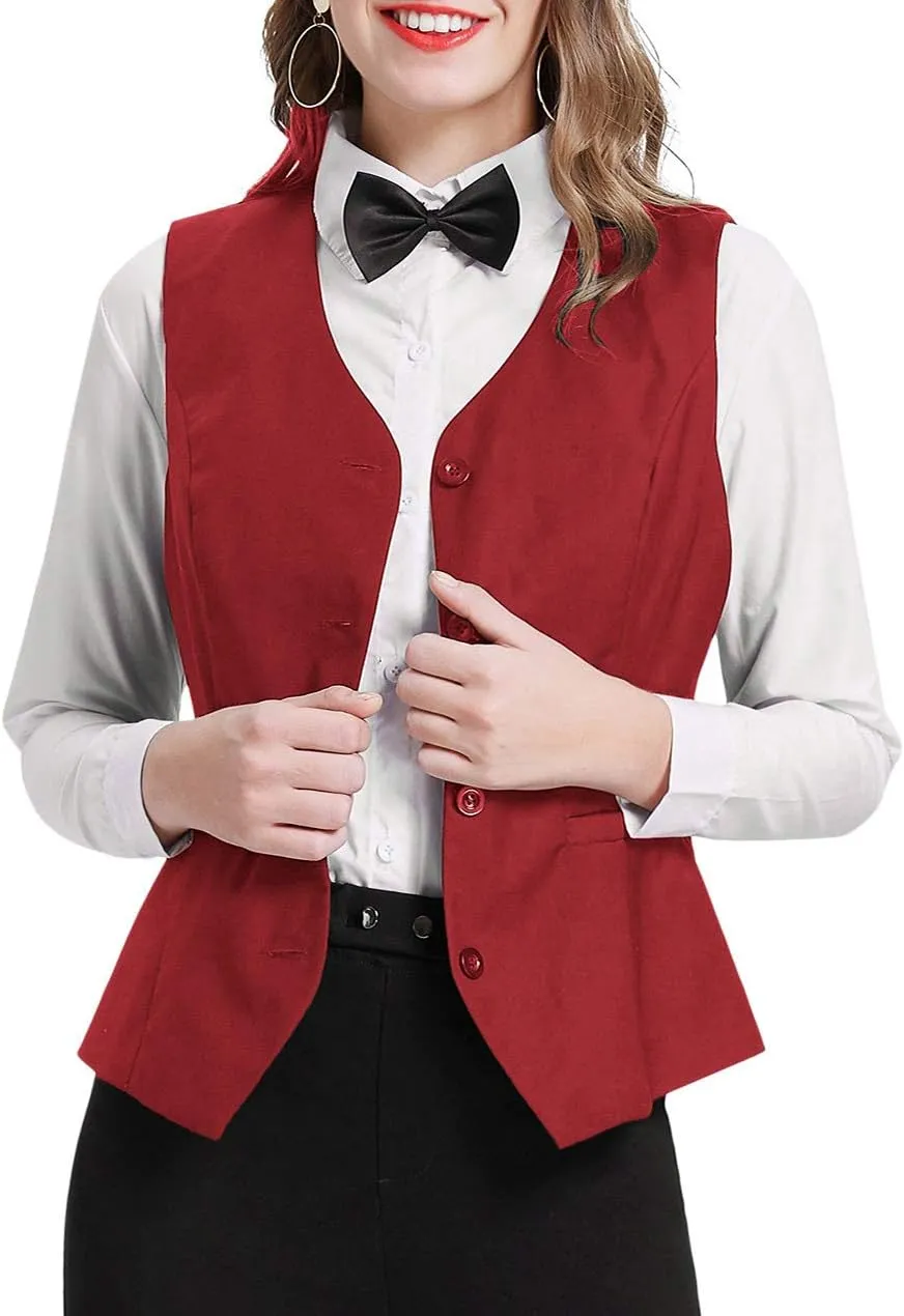 GRACE KARIN Women's V-Neck Slim Fit Office Bottoned Dressy Suit Vest Waistcoats