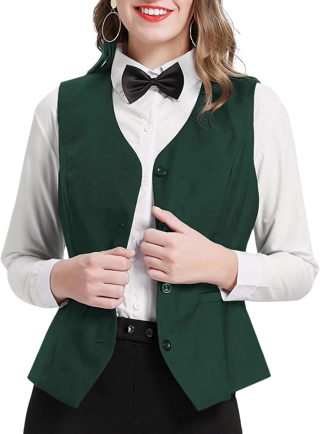 GRACE KARIN Women's V-Neck Slim Fit Office Bottoned Dressy Suit Vest Waistcoats