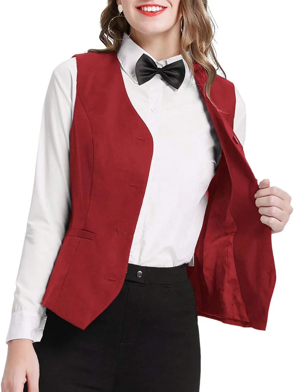 GRACE KARIN Women's V-Neck Slim Fit Office Bottoned Dressy Suit Vest Waistcoats
