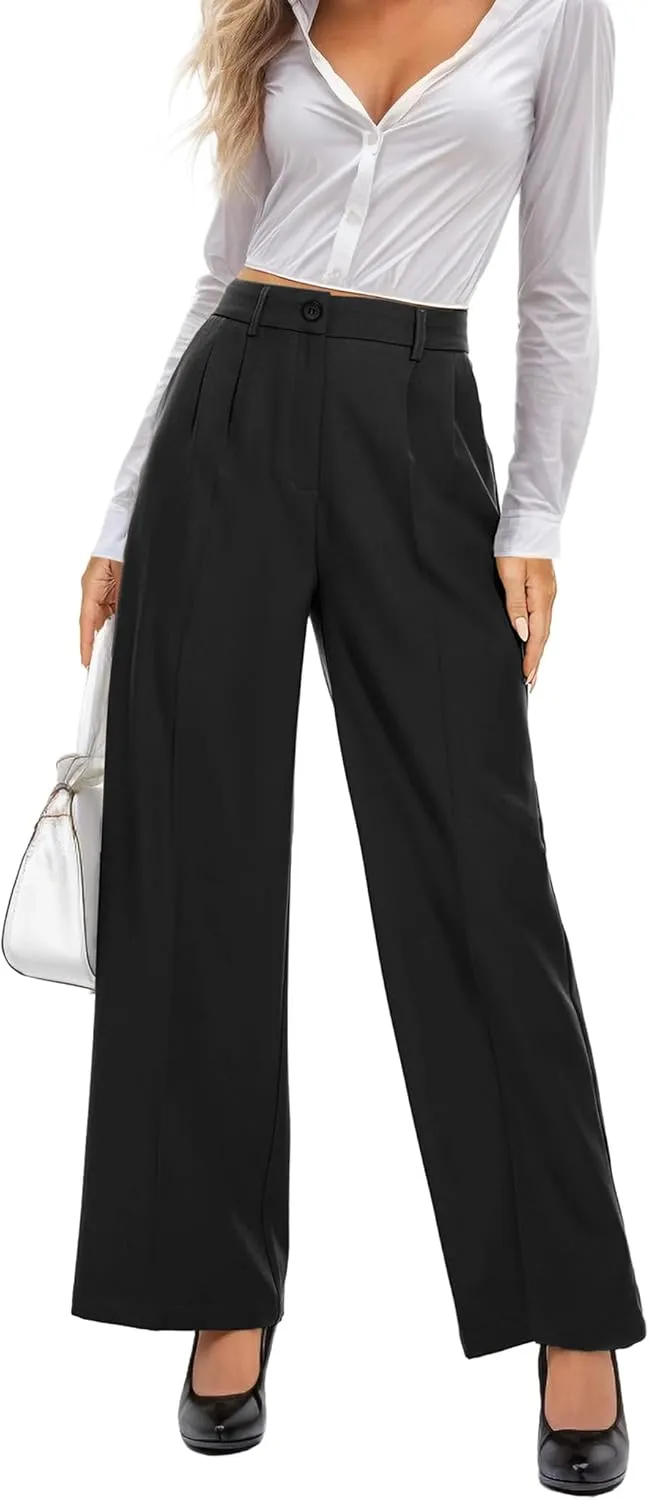 GRECERELLE Womens Dress Pants Wide Leg High Waisted Pants for Women Business Work Trousers Palazzo Pants