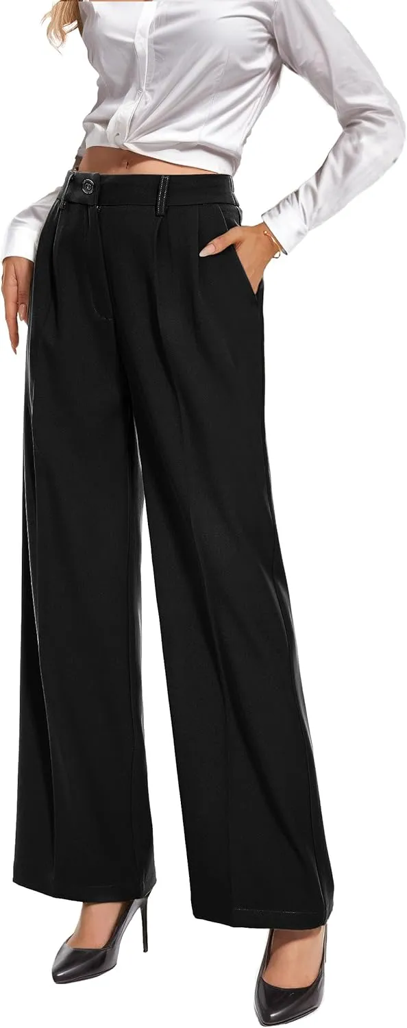 GRECERELLE Womens Dress Pants Wide Leg High Waisted Pants for Women Business Work Trousers Palazzo Pants
