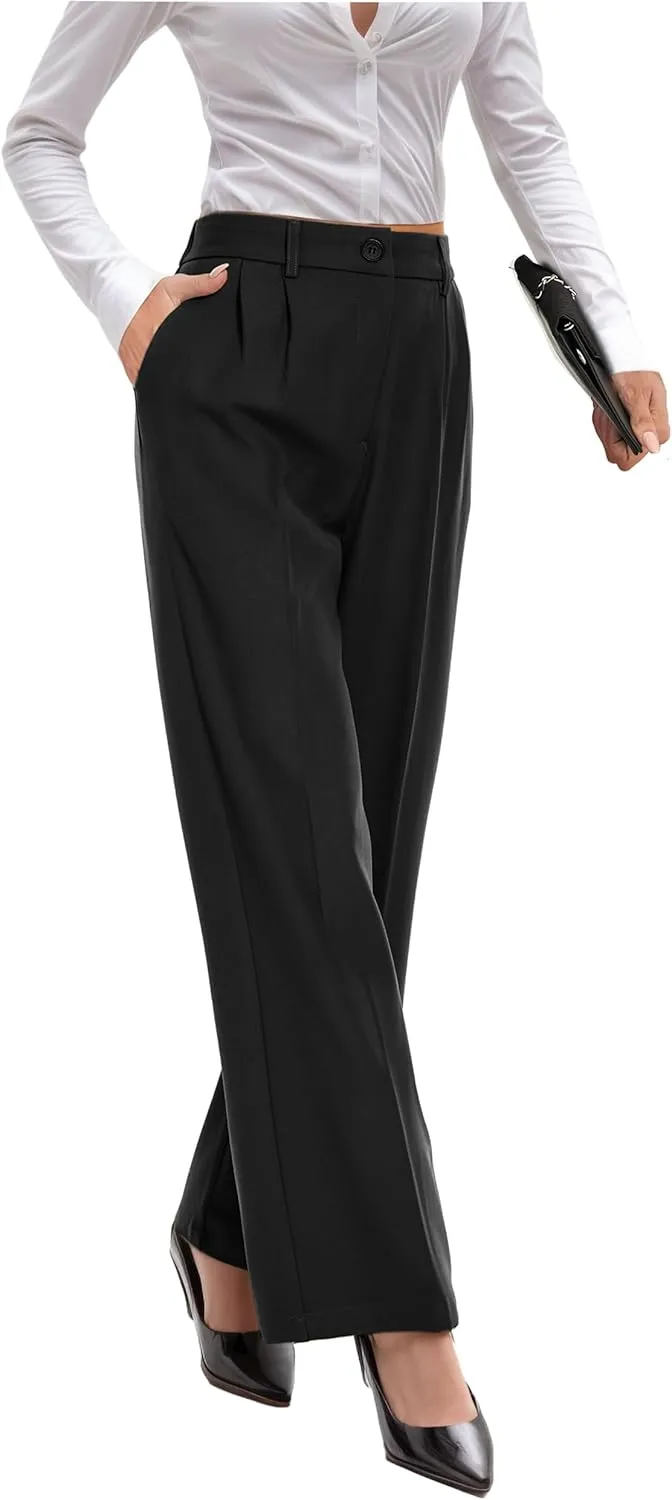 GRECERELLE Womens Dress Pants Wide Leg High Waisted Pants for Women Business Work Trousers Palazzo Pants