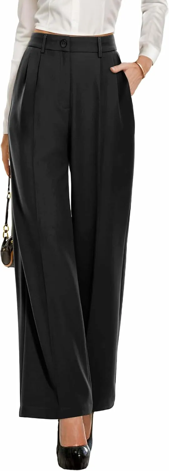 GRECERELLE Womens Dress Pants Wide Leg High Waisted Pants for Women Business Work Trousers Palazzo Pants