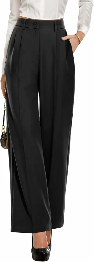 GRECERELLE Womens Dress Pants Wide Leg High Waisted Pants for Women Business Work Trousers Palazzo Pants