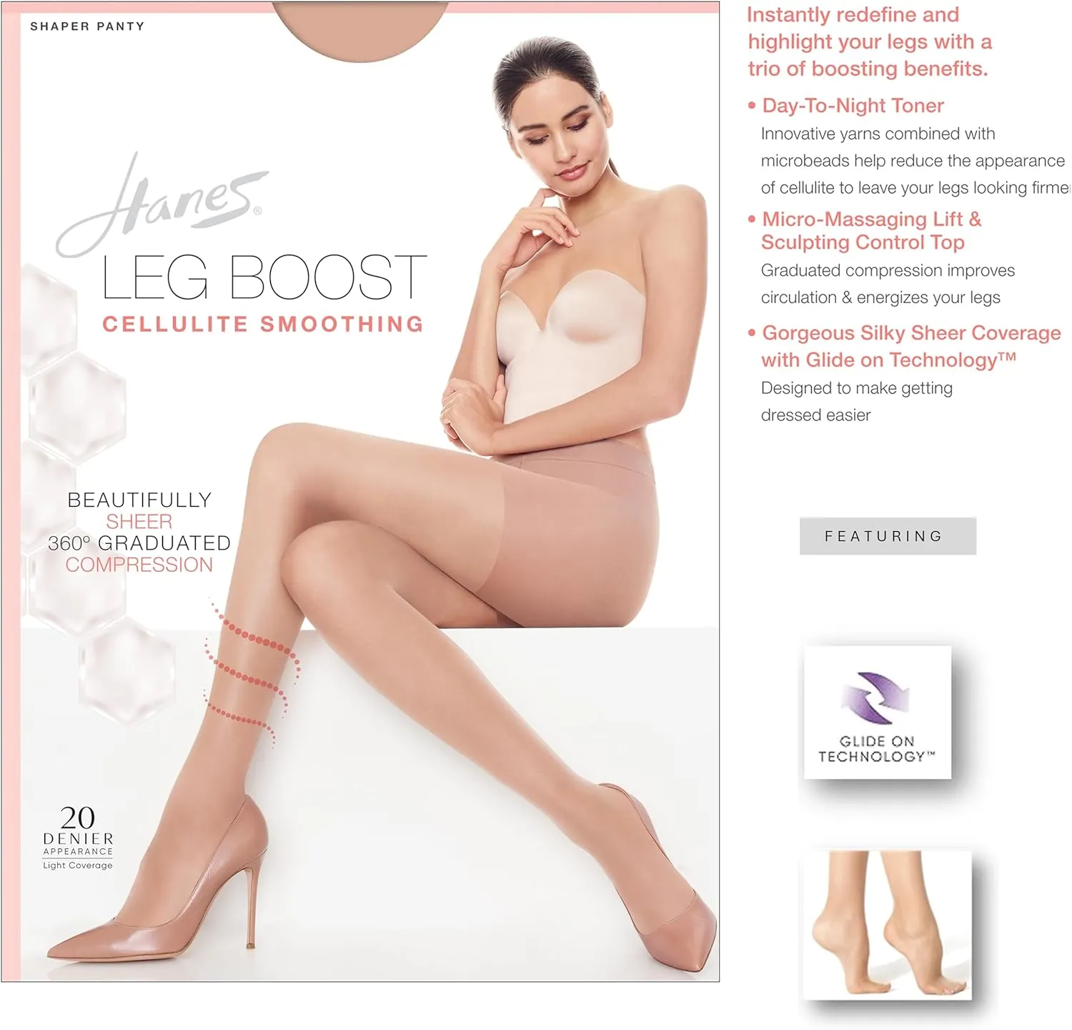 Hanes Women's Leg Boost Cellulite Smoothing Pantyhose Bb0001