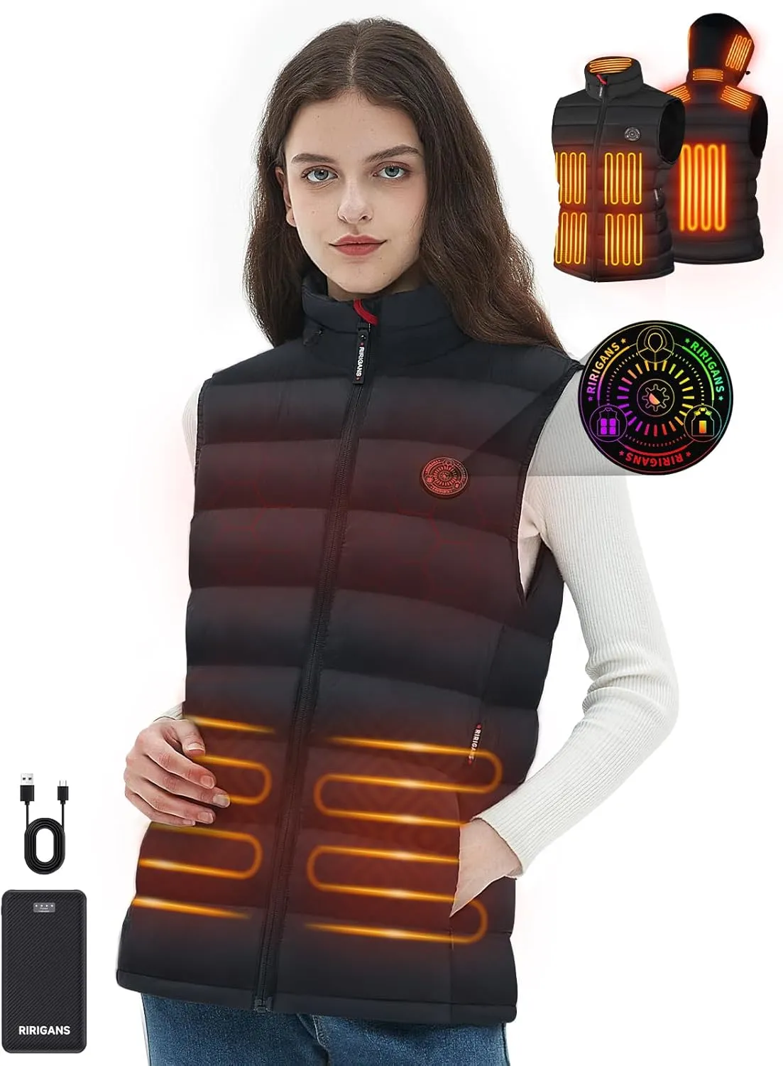 Heated Vest For Women, Heated Jacket with 7.4V 16000mAh Battery Pack, 10 Heating Zones Waistcoats for Outdoor