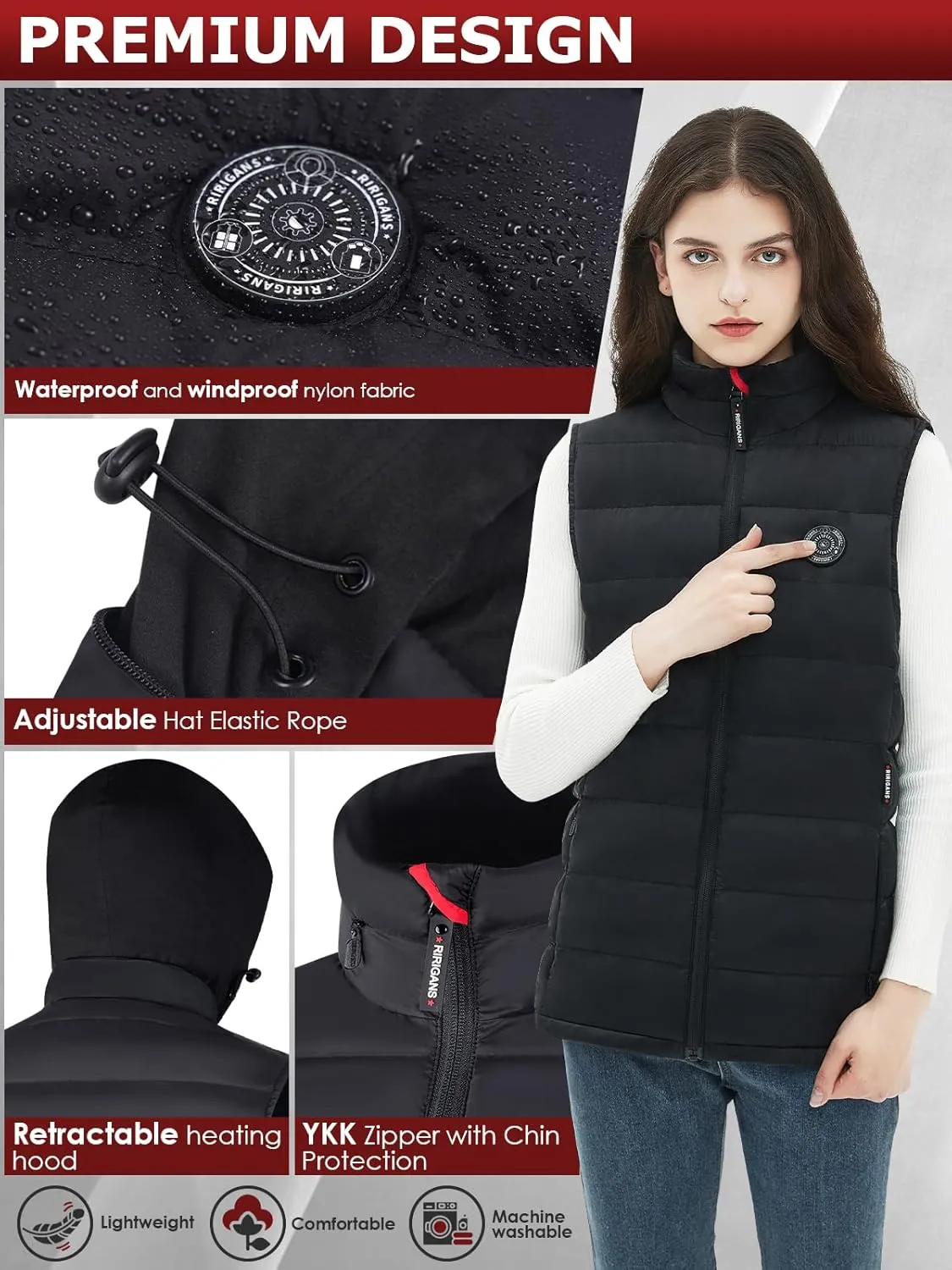 Heated Vest For Women, Heated Jacket with 7.4V 16000mAh Battery Pack, 10 Heating Zones Waistcoats for Outdoor