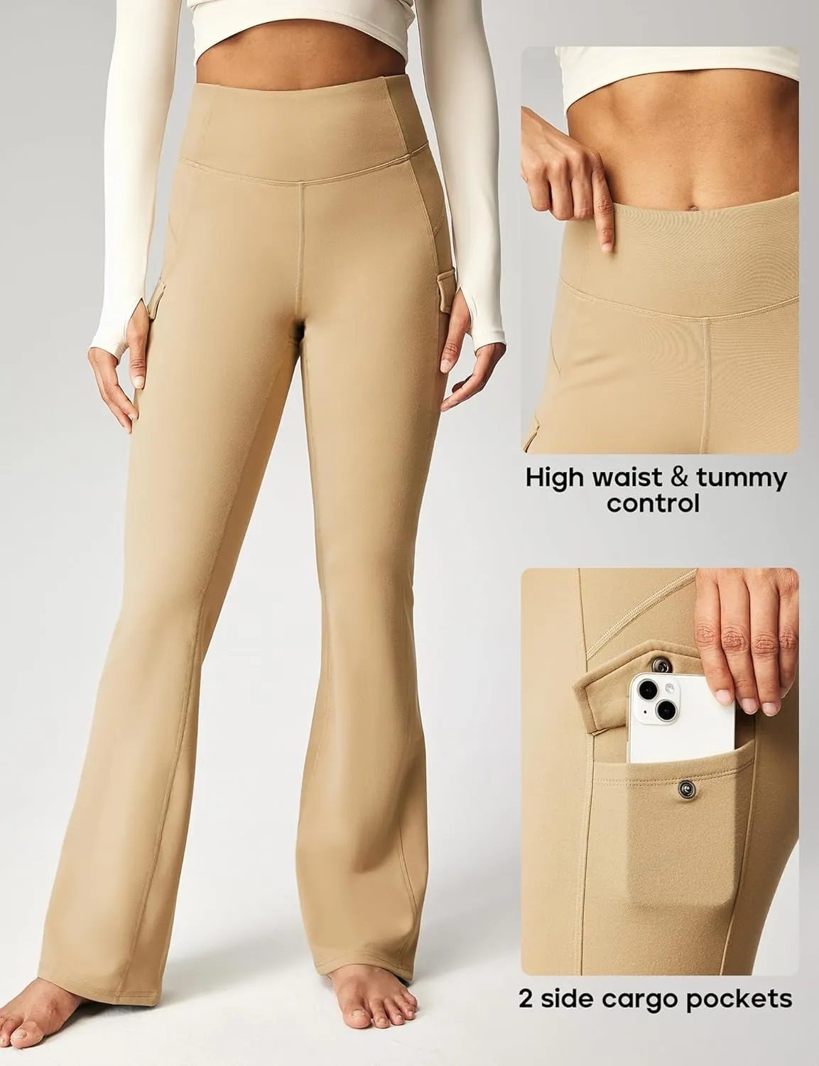 Heathyoga Cargo Sweatpants for Women Waterproof Hiking Pants Women Fleece Lined Pants Bootcut Winter Pants Warm Outdoor