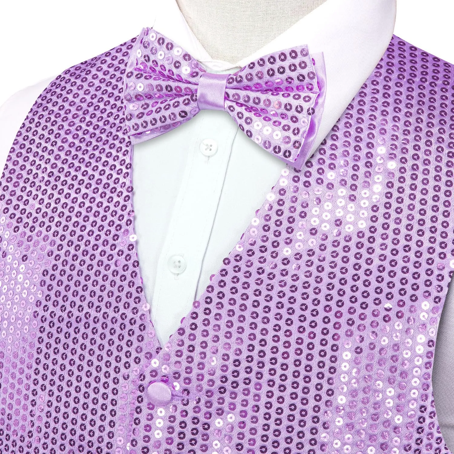 Hi-Tie Men's Sequin Vest Bowtie Prom Suit Vest for Men Tuxedo Dinner V Neck Slim Fit Waistcoats