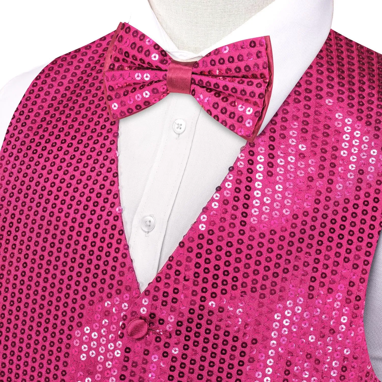 Hi-Tie Men's Sequin Vest Bowtie Prom Suit Vest for Men Tuxedo Dinner V Neck Slim Fit Waistcoats