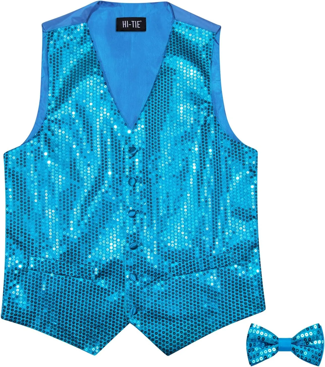 Hi-Tie Men's Sequin Vest Bowtie Prom Suit Vest for Men Tuxedo Dinner V Neck Slim Fit Waistcoats