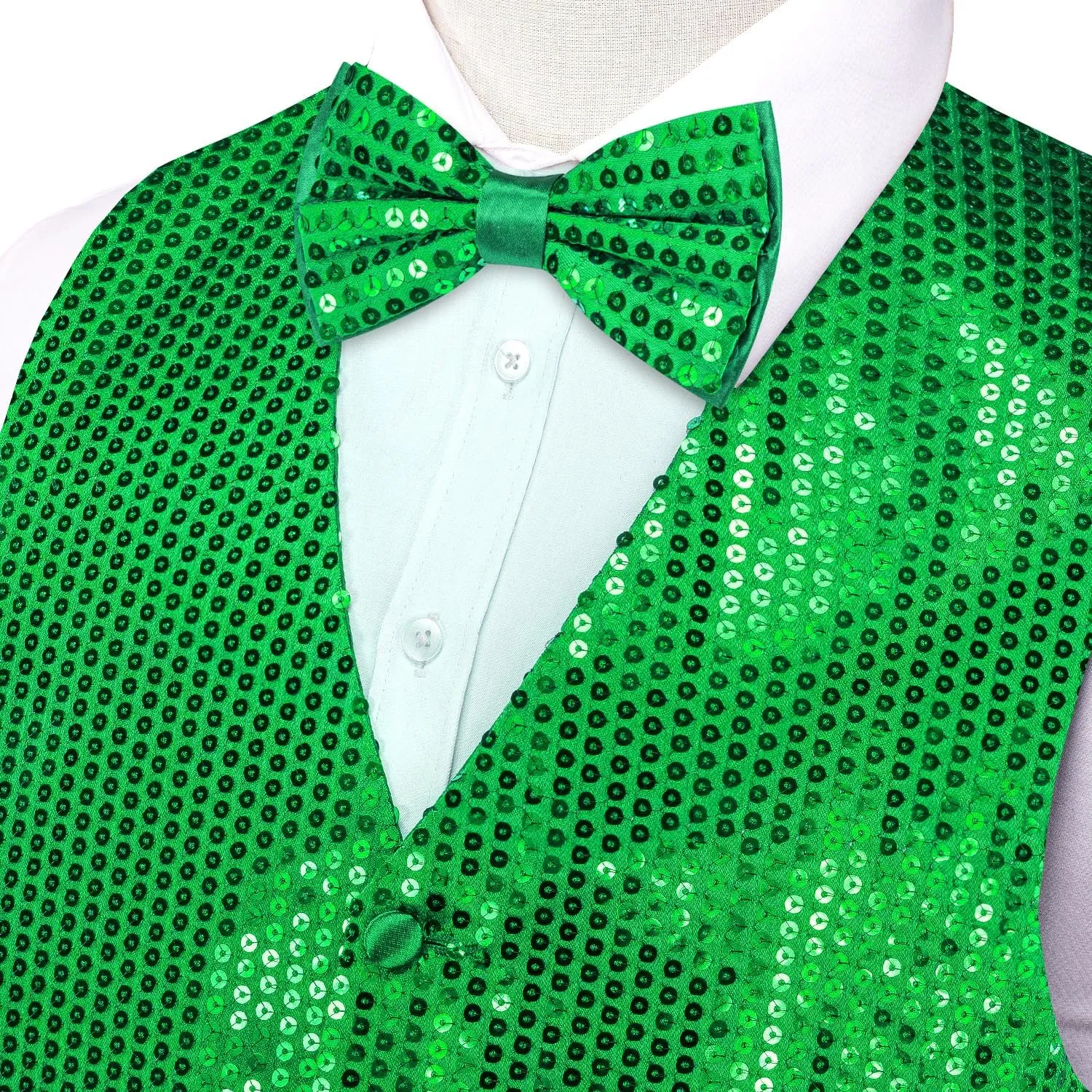 Hi-Tie Men's Sequin Vest Bowtie Prom Suit Vest for Men Tuxedo Dinner V Neck Slim Fit Waistcoats