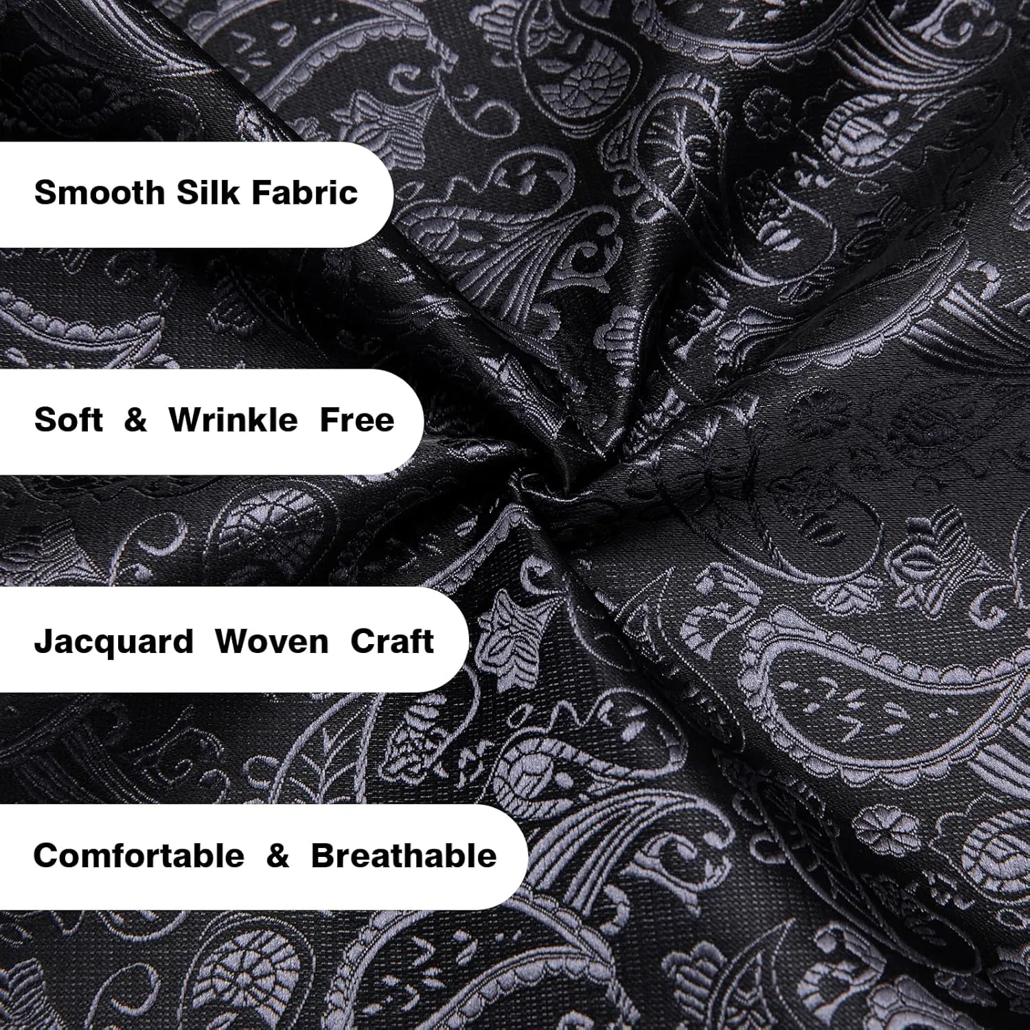 Hi-Tie Men's Silk Vest Bowtie Set Formal Suit Vest Jacquard Tie Handkerchief Cufflinks 5PCS Dress Waistcoats Wedding