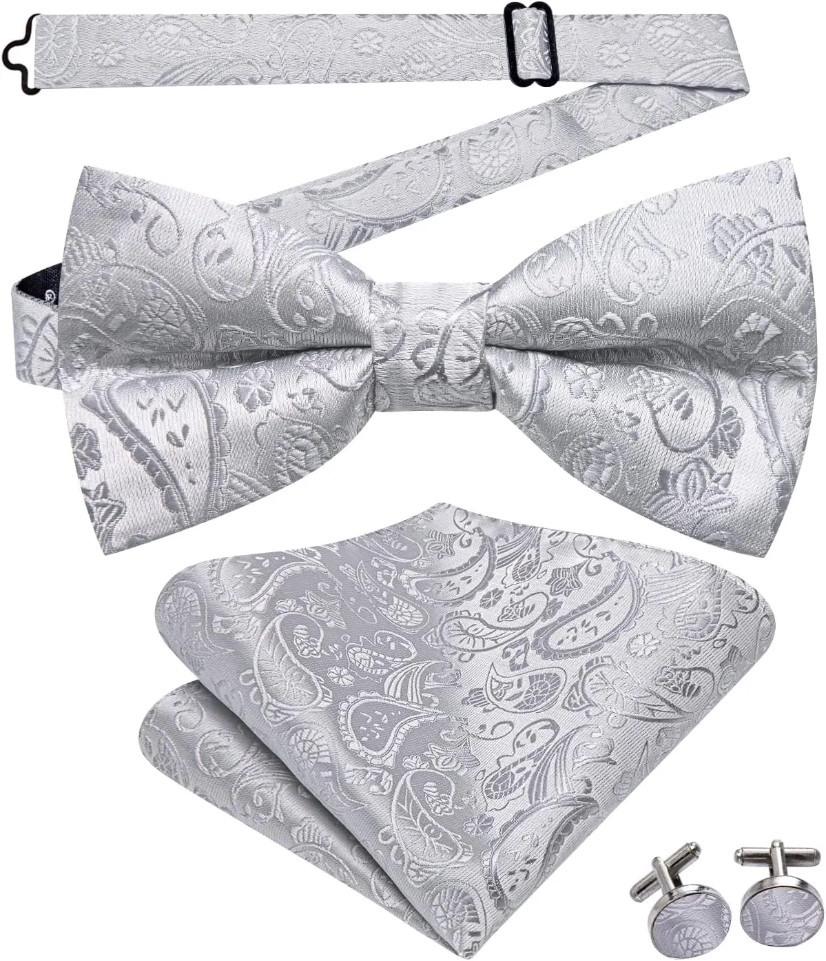 Hi-Tie Men's Silk Vest Bowtie Set Formal Suit Vest Jacquard Tie Handkerchief Cufflinks 5PCS Dress Waistcoats Wedding