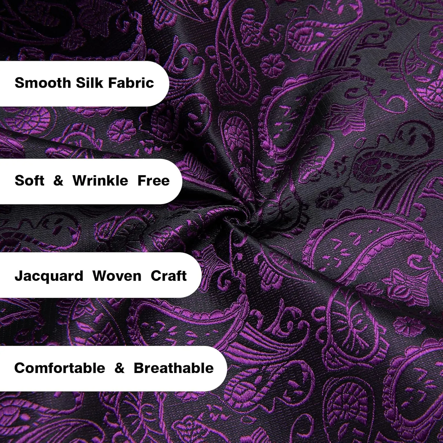 Hi-Tie Men's Silk Vest Bowtie Set Formal Suit Vest Jacquard Tie Handkerchief Cufflinks 5PCS Dress Waistcoats Wedding