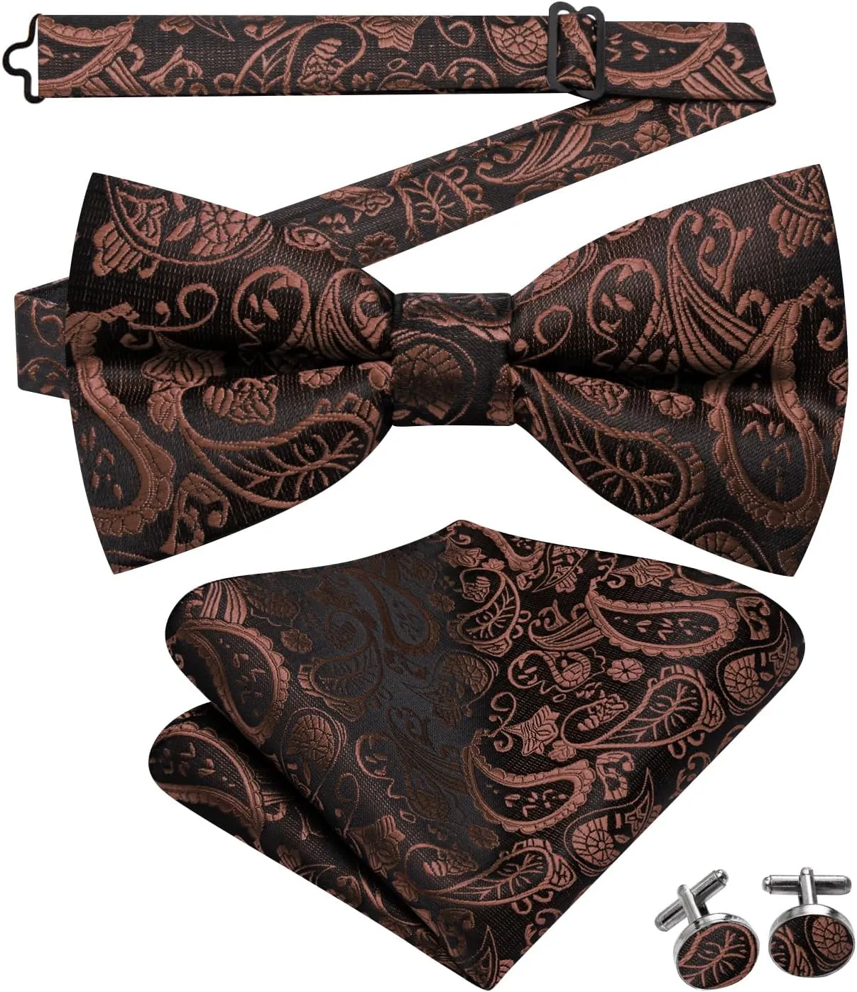 Hi-Tie Men's Silk Vest Bowtie Set Formal Suit Vest Jacquard Tie Handkerchief Cufflinks 5PCS Dress Waistcoats Wedding