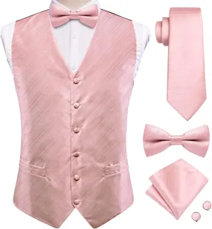 Hi-Tie Men's Silk Vest Bowtie Set Formal Suit Vest Jacquard Tie Handkerchief Cufflinks 5PCS Dress Waistcoats Wedding