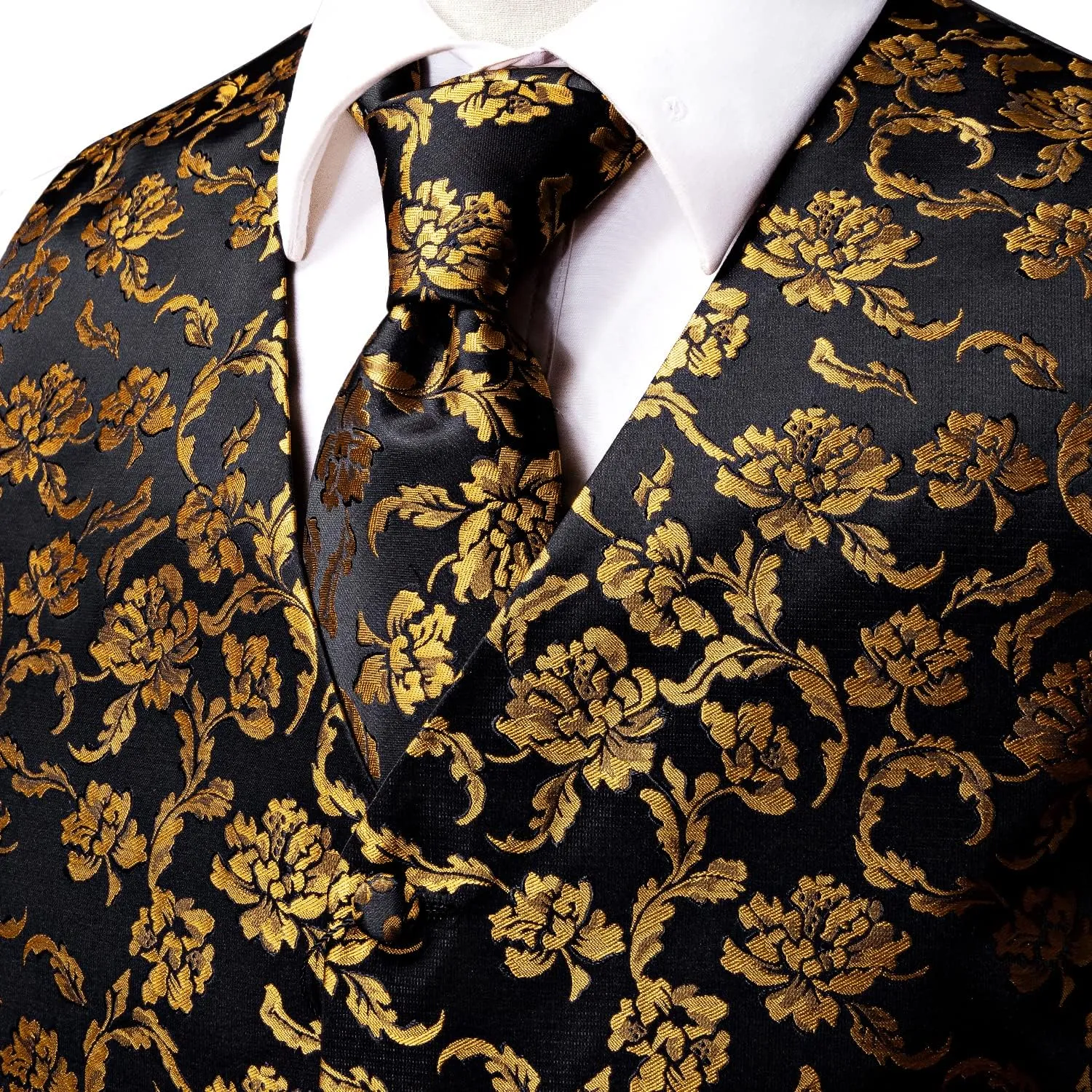Hi-Tie Men's Silk Vest Bowtie Set Formal Suit Vest Jacquard Tie Handkerchief Cufflinks 5PCS Dress Waistcoats Wedding