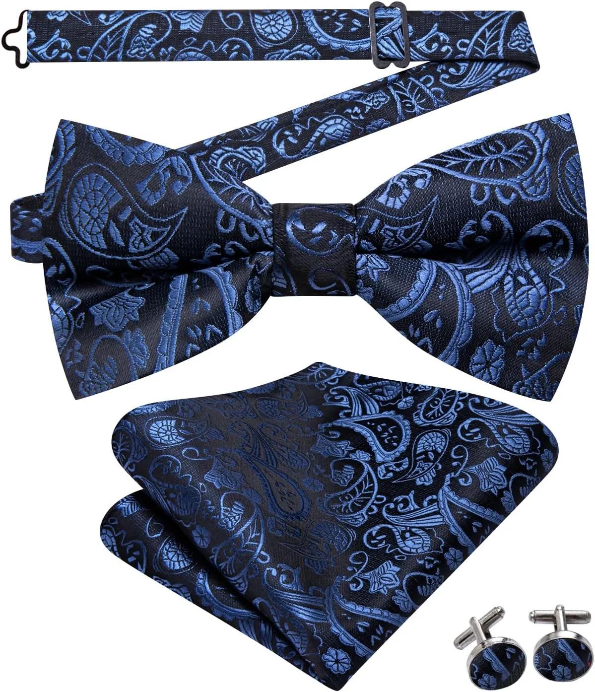 Hi-Tie Men's Silk Vest Bowtie Set Formal Suit Vest Jacquard Tie Handkerchief Cufflinks 5PCS Dress Waistcoats Wedding