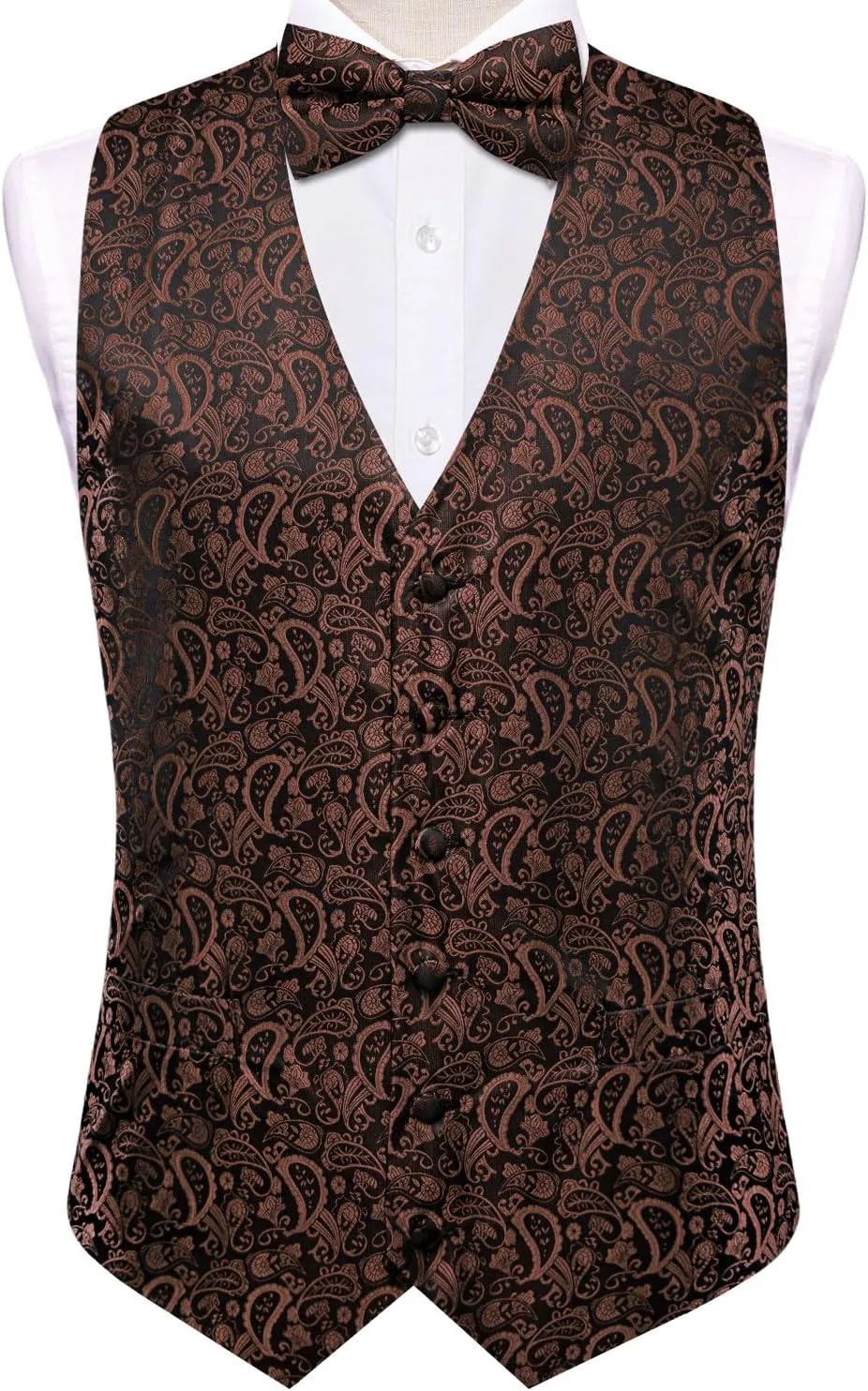 Hi-Tie Men's Silk Vest Bowtie Set Formal Suit Vest Jacquard Tie Handkerchief Cufflinks 5PCS Dress Waistcoats Wedding