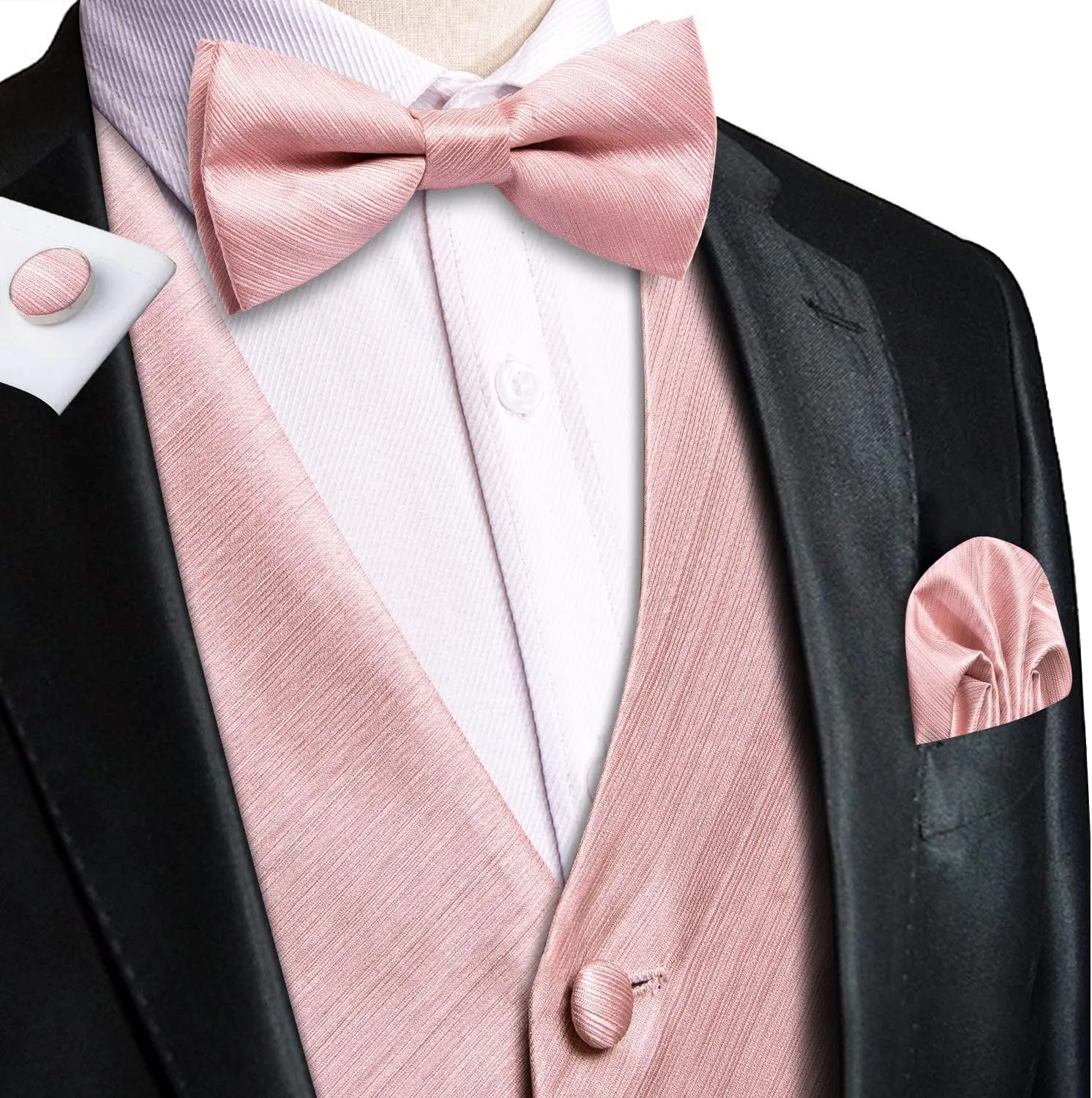 Hi-Tie Men's Silk Vest Bowtie Set Formal Suit Vest Jacquard Tie Handkerchief Cufflinks 5PCS Dress Waistcoats Wedding