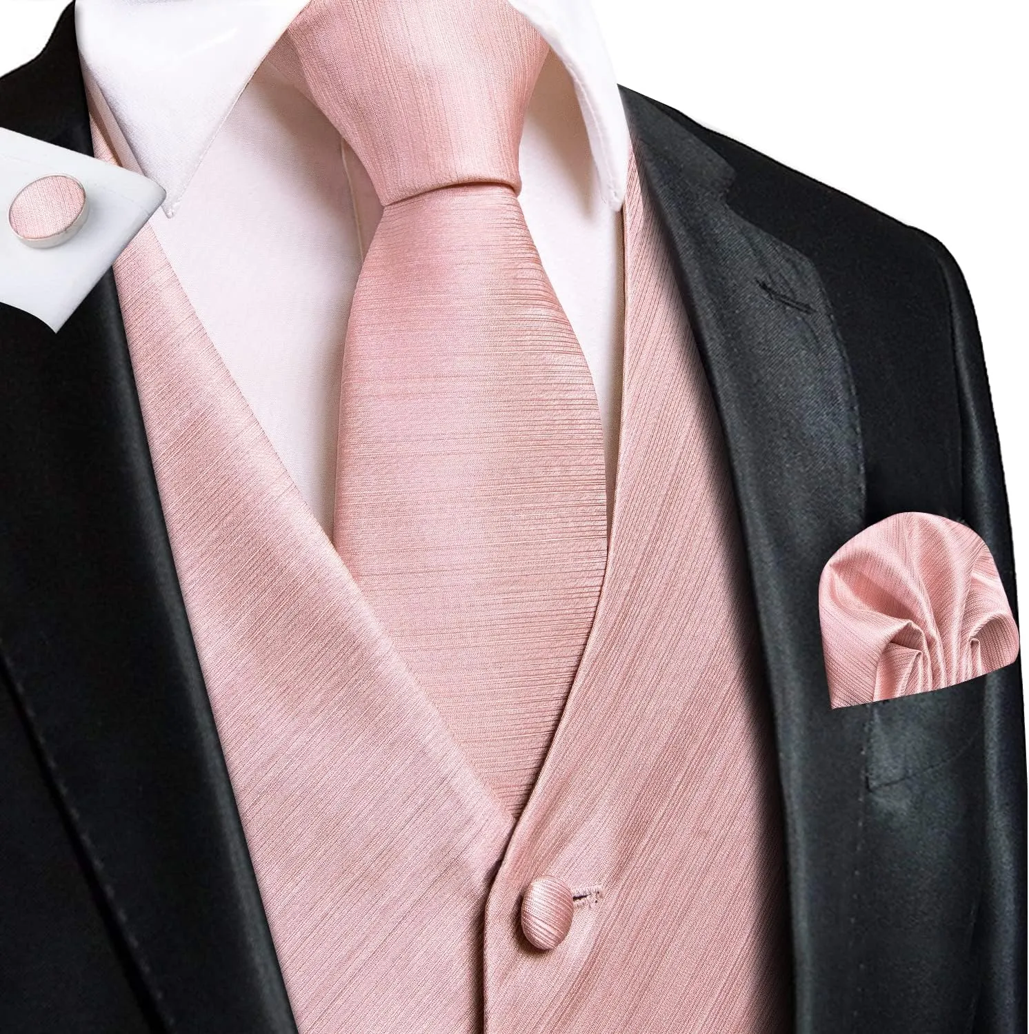 Hi-Tie Men's Silk Vest Bowtie Set Formal Suit Vest Jacquard Tie Handkerchief Cufflinks 5PCS Dress Waistcoats Wedding