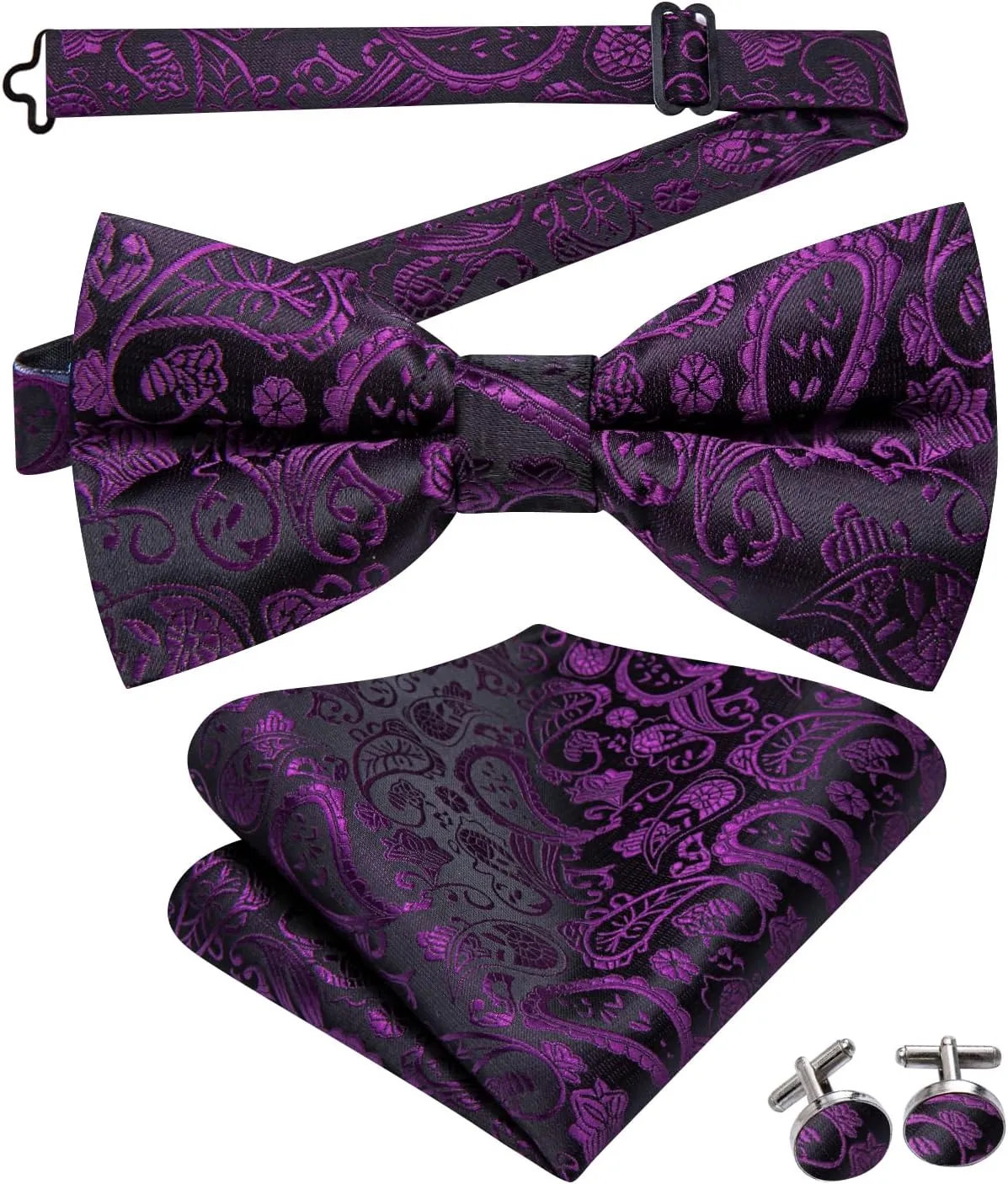 Hi-Tie Men's Silk Vest Bowtie Set Formal Suit Vest Jacquard Tie Handkerchief Cufflinks 5PCS Dress Waistcoats Wedding
