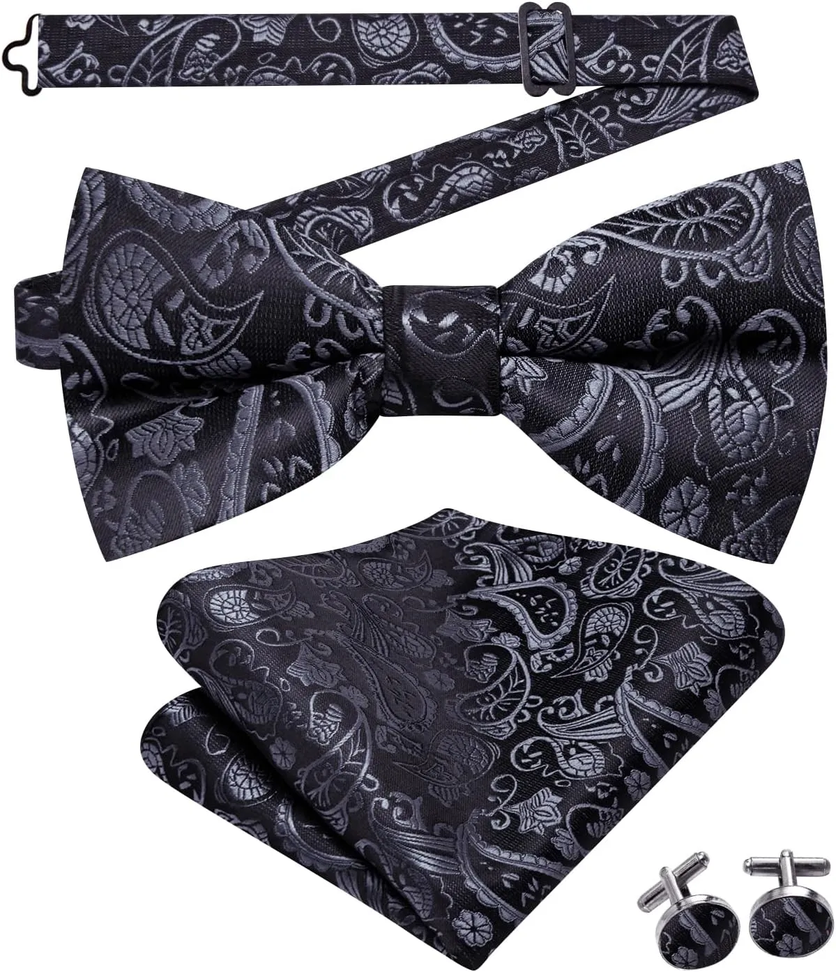Hi-Tie Men's Silk Vest Bowtie Set Formal Suit Vest Jacquard Tie Handkerchief Cufflinks 5PCS Dress Waistcoats Wedding