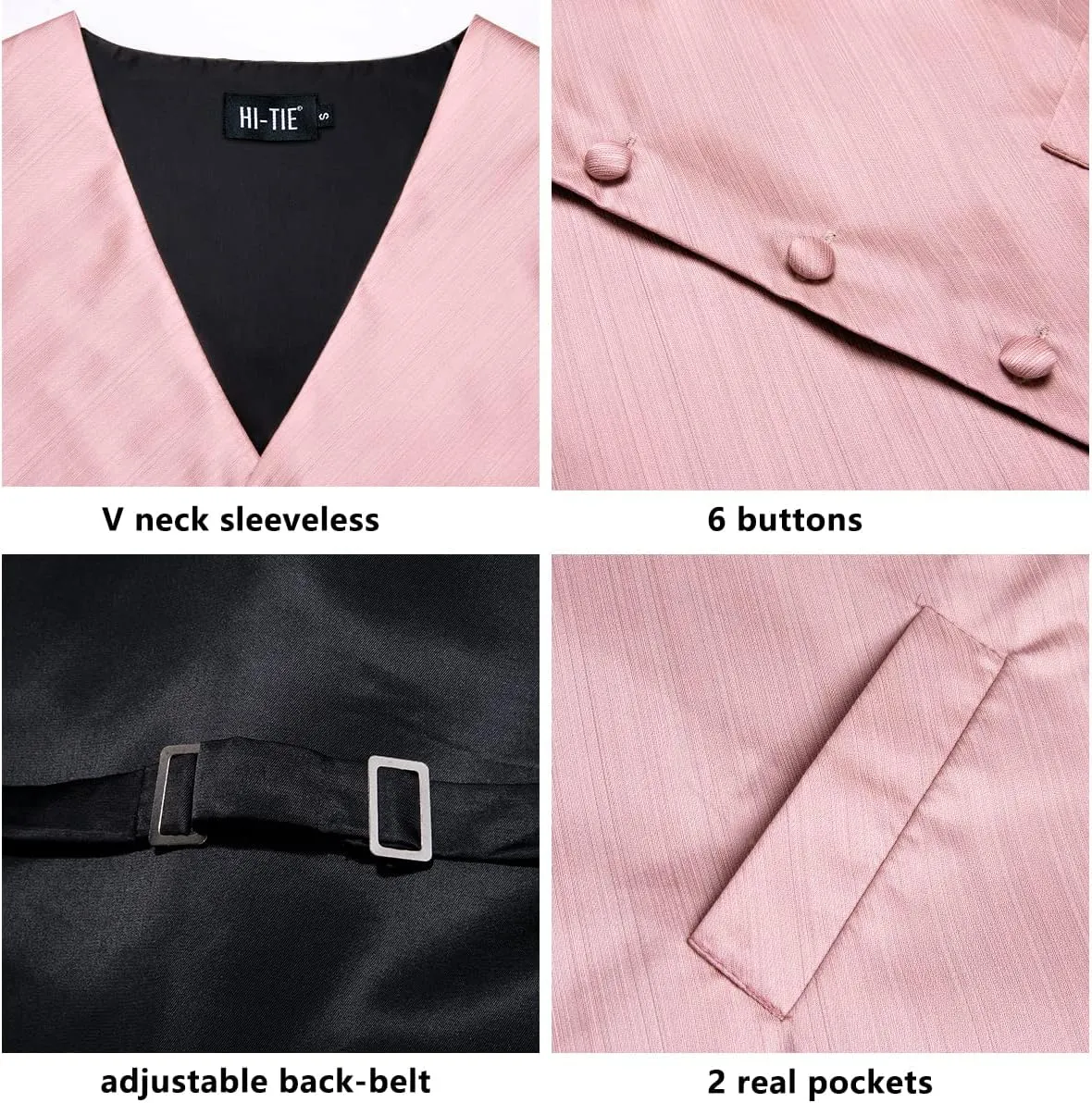 Hi-Tie Men's Silk Vest Bowtie Set Formal Suit Vest Jacquard Tie Handkerchief Cufflinks 5PCS Dress Waistcoats Wedding