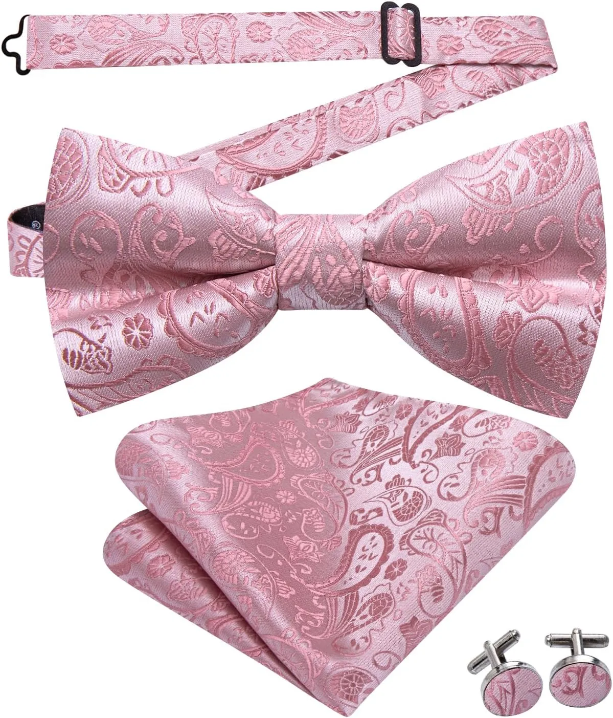 Hi-Tie Men's Silk Vest Bowtie Set Formal Suit Vest Jacquard Tie Handkerchief Cufflinks 5PCS Dress Waistcoats Wedding