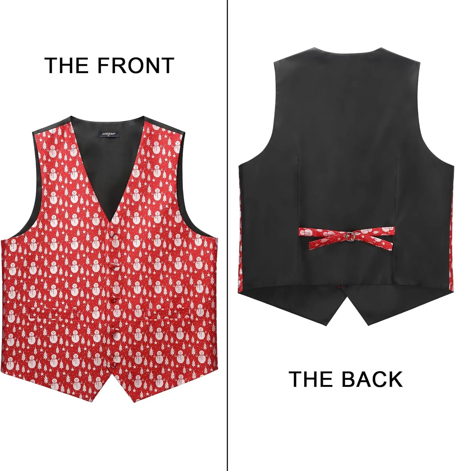 HISDERN Men's Suit Vest Christmas Holiday Season Party Jacquard Waistcoats Necktie Pocket Square Vest Suit Set
