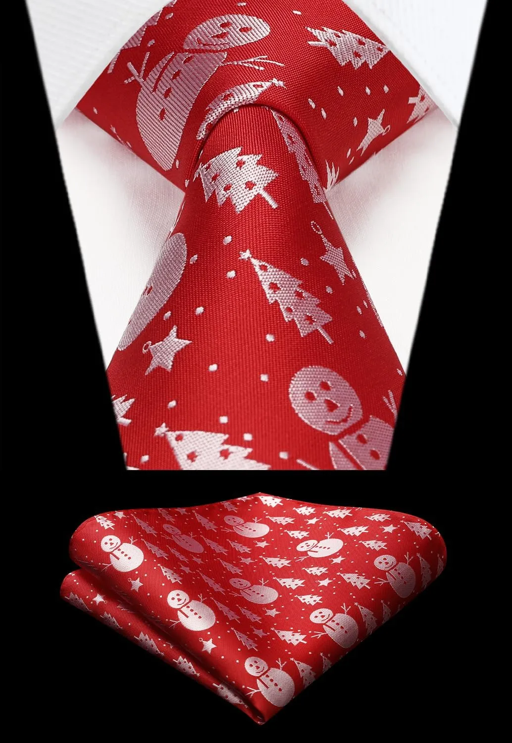 HISDERN Men's Suit Vest Christmas Holiday Season Party Jacquard Waistcoats Necktie Pocket Square Vest Suit Set