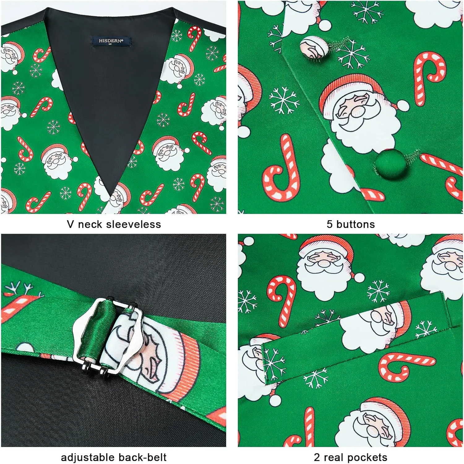 HISDERN Men's Suit Vest Christmas Holiday Season Party Jacquard Waistcoats Necktie Pocket Square Vest Suit Set