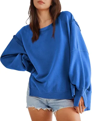 Hixiaohe Women's Oversized Crewneck Sweatshirts Casual Long Sleeve Side Split Pullover Tops Fall Slouchy Hoodie