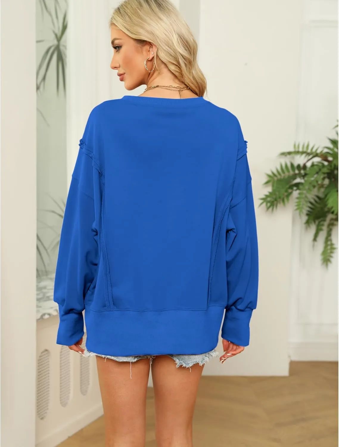 Hixiaohe Women's Oversized Crewneck Sweatshirts Casual Long Sleeve Side Split Pullover Tops Fall Slouchy Hoodie