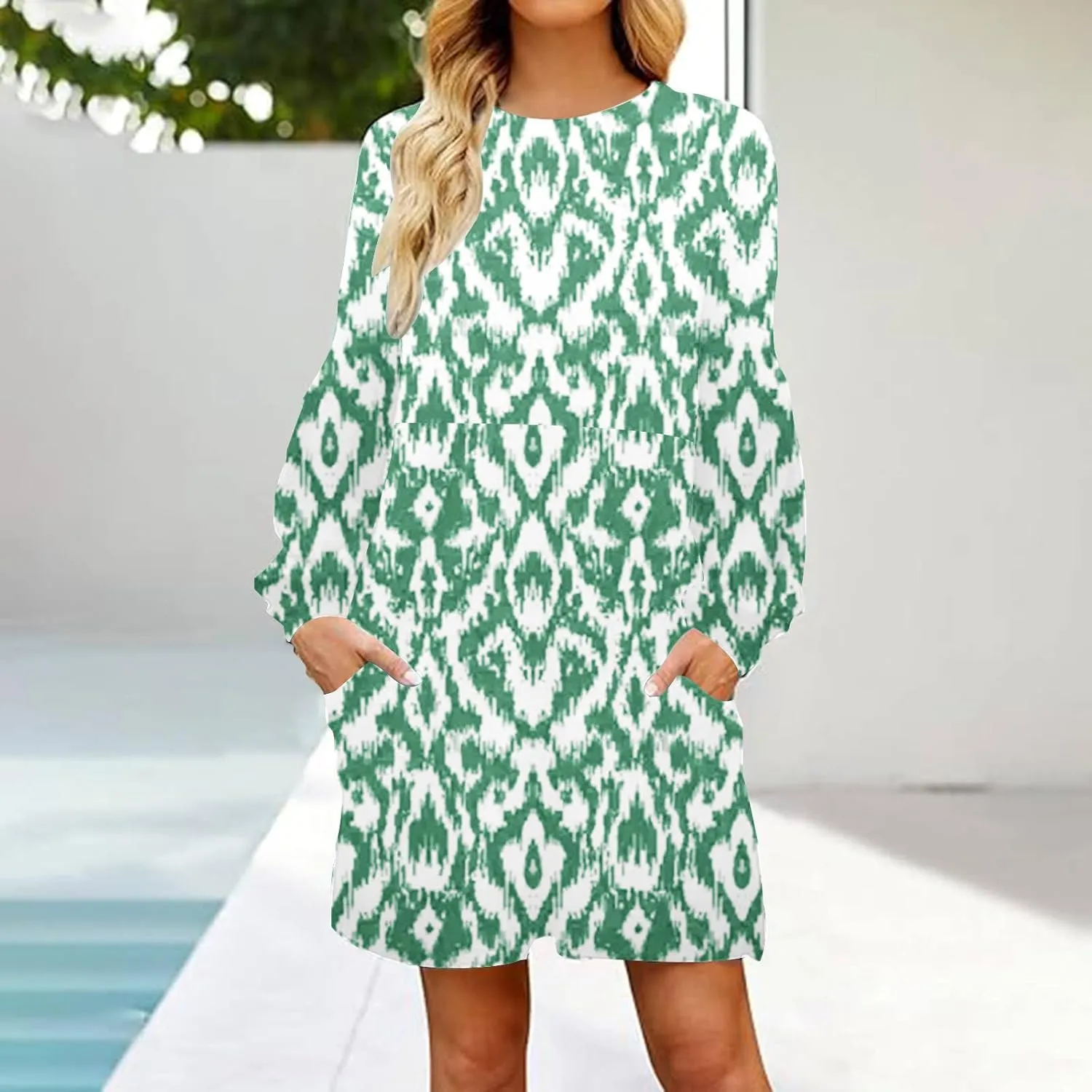 hlysgo Sweatshirt Dresses for Women 2024 Fall Casual Fleece Mini Dress Trendy Long Sleeve Striped Tunic Dress with Pockets