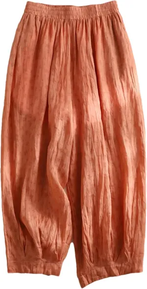 Hndudnff Women Summer Thin Cotton Linen Wide Leg Pants Casual Floral Print Elastic Waist Harem Trousers