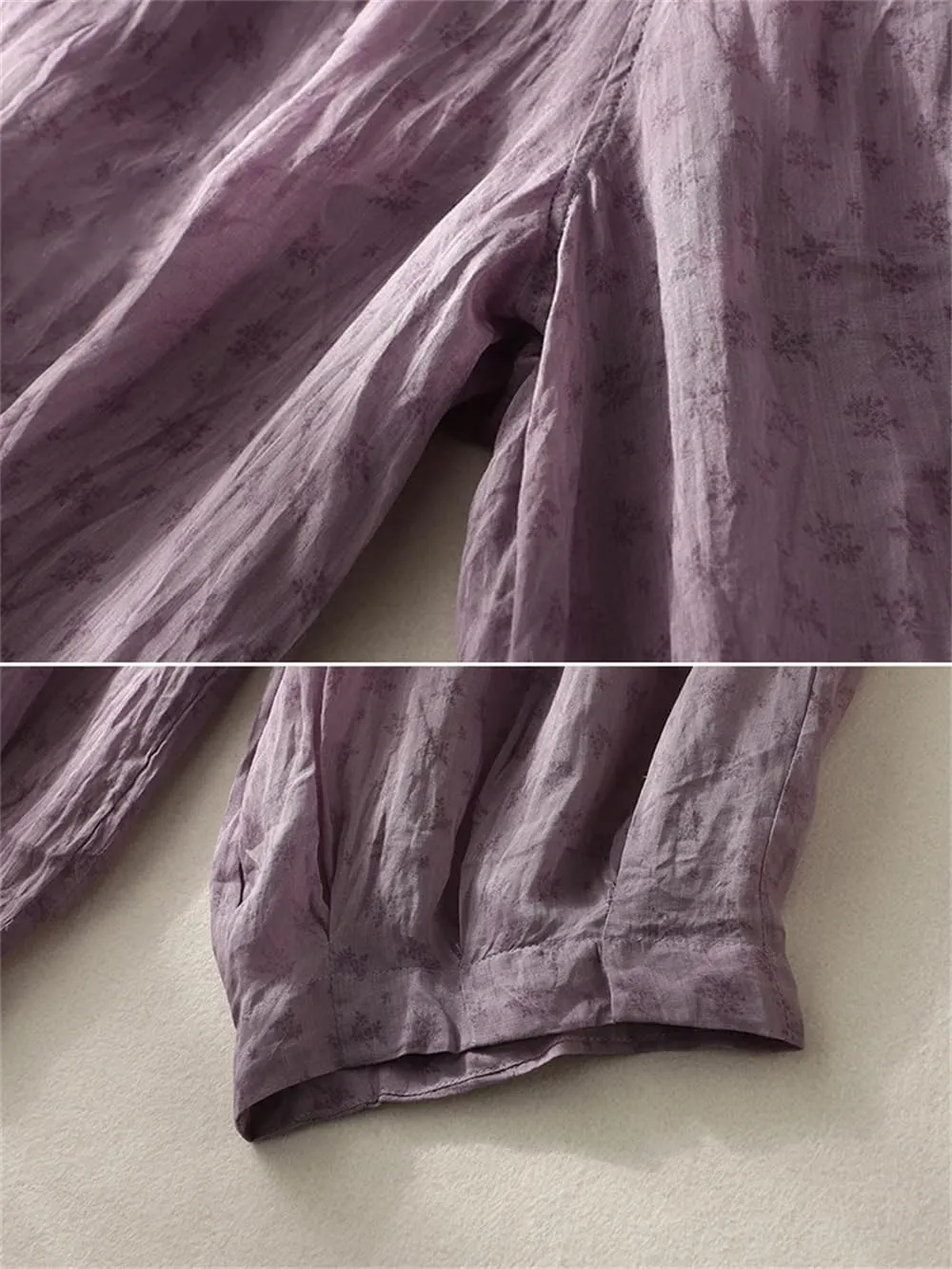 Hndudnff Women Summer Thin Cotton Linen Wide Leg Pants Casual Floral Print Elastic Waist Harem Trousers