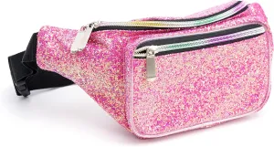 Holographic Rave Pink Purple Gravel Glitter Fanny Pack For Women Grils Festival Waist Belt Bags -Pink Purple Gravel